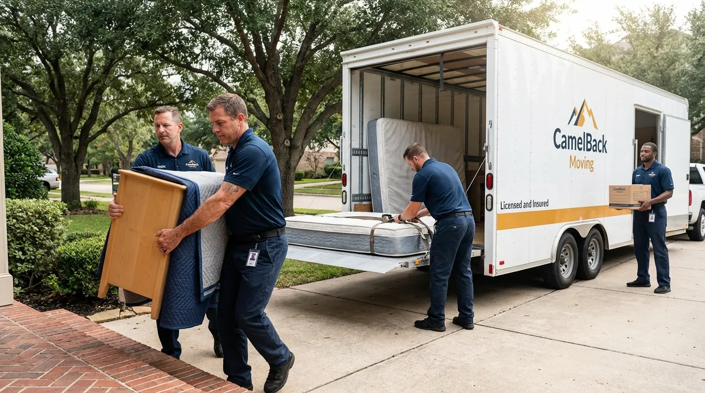 Crew loading residential truck for cross-state move from Wakefield, NE